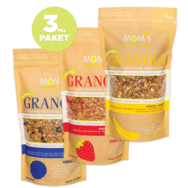 3-PACK GRANOLA BANANA-WALNUT 360G / BLUEBERRY 360G / STRAWBERRY-CHIA 360G